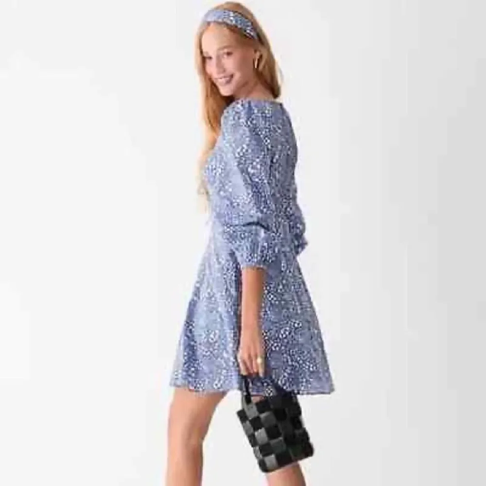 J. Crew Liberty Fabric Sweetheart Long Sleeve Mini Dress Blue Size‎ 4